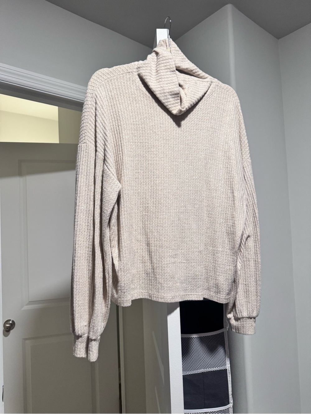 Sanctuary Cream Waffle-Knit Cowl Neck Tunic